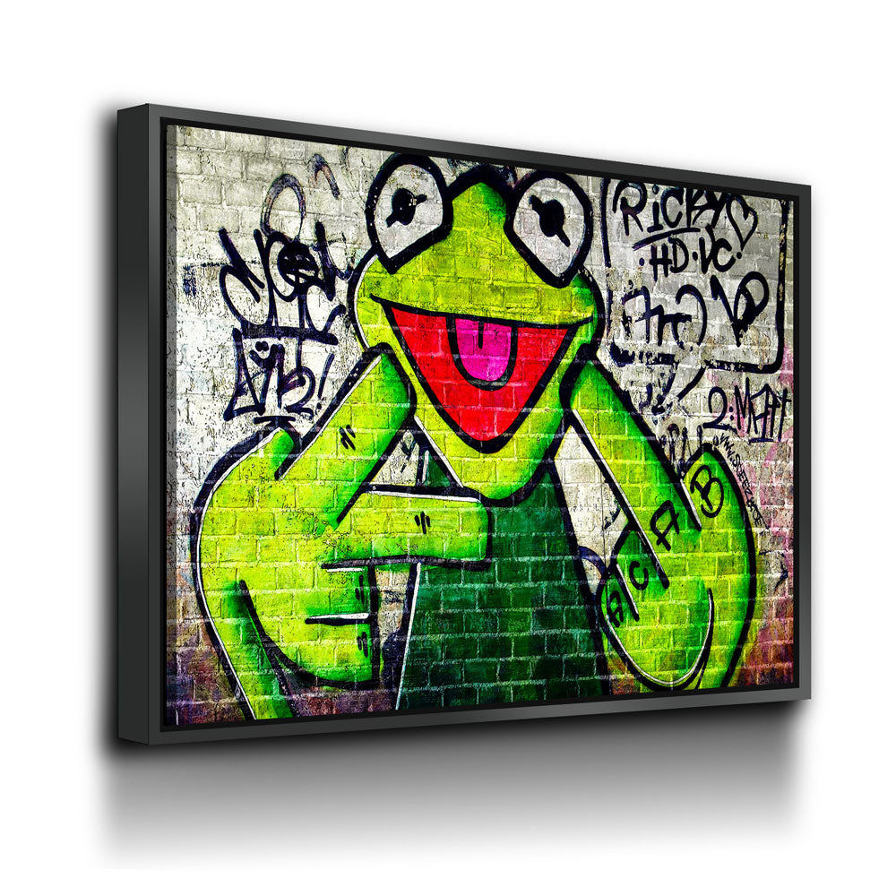 Banksy Frog Flip Off Canvas Wall Art, Abstract Wall Art