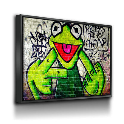Banksy Frog Flip Off Canvas Wall Art, Abstract Wall Art