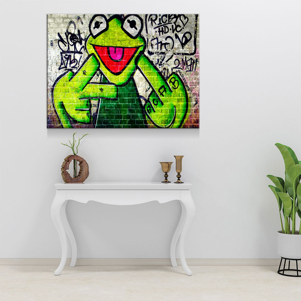 Banksy Frog Flip Off Canvas Wall Art, Abstract Wall Art