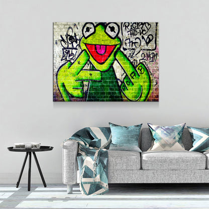 Banksy Frog Flip Off Canvas Wall Art, Abstract Wall Art Gallery Wrap