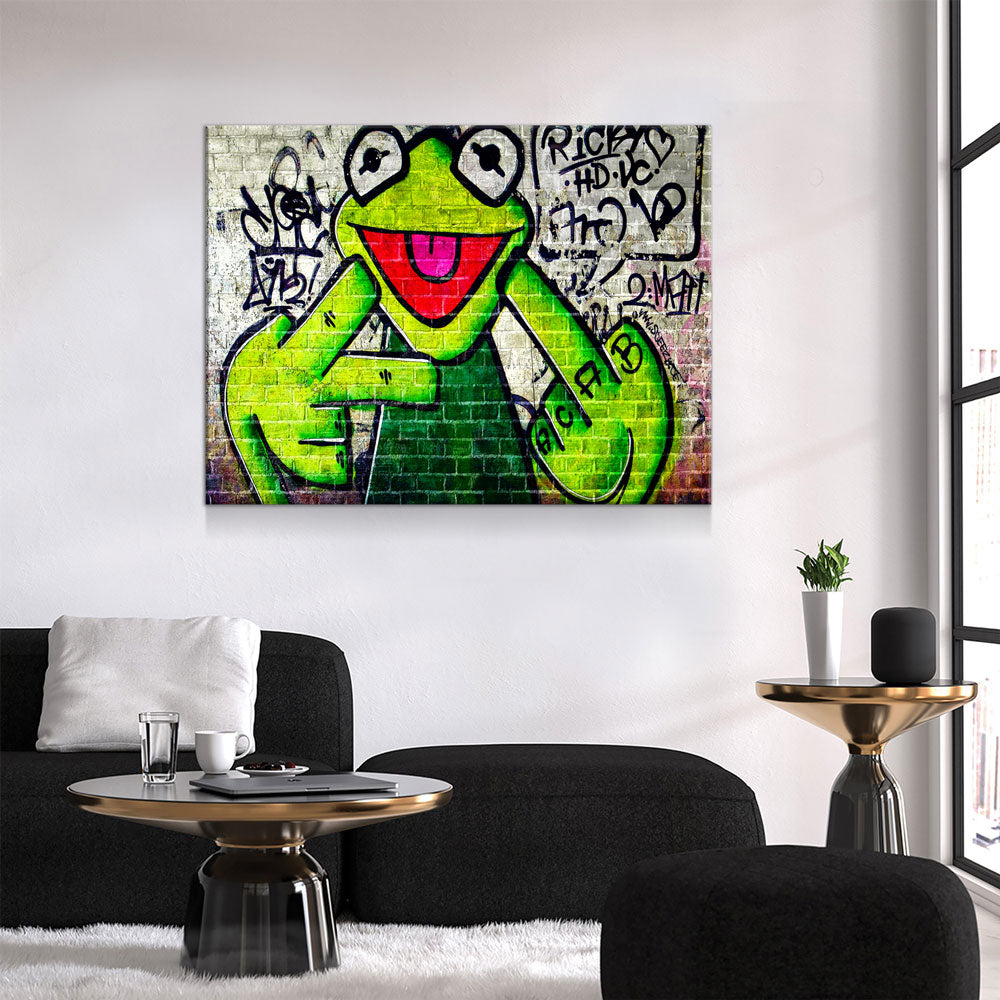 Banksy Frog Flip Off Canvas Wall Art, Abstract Wall Art