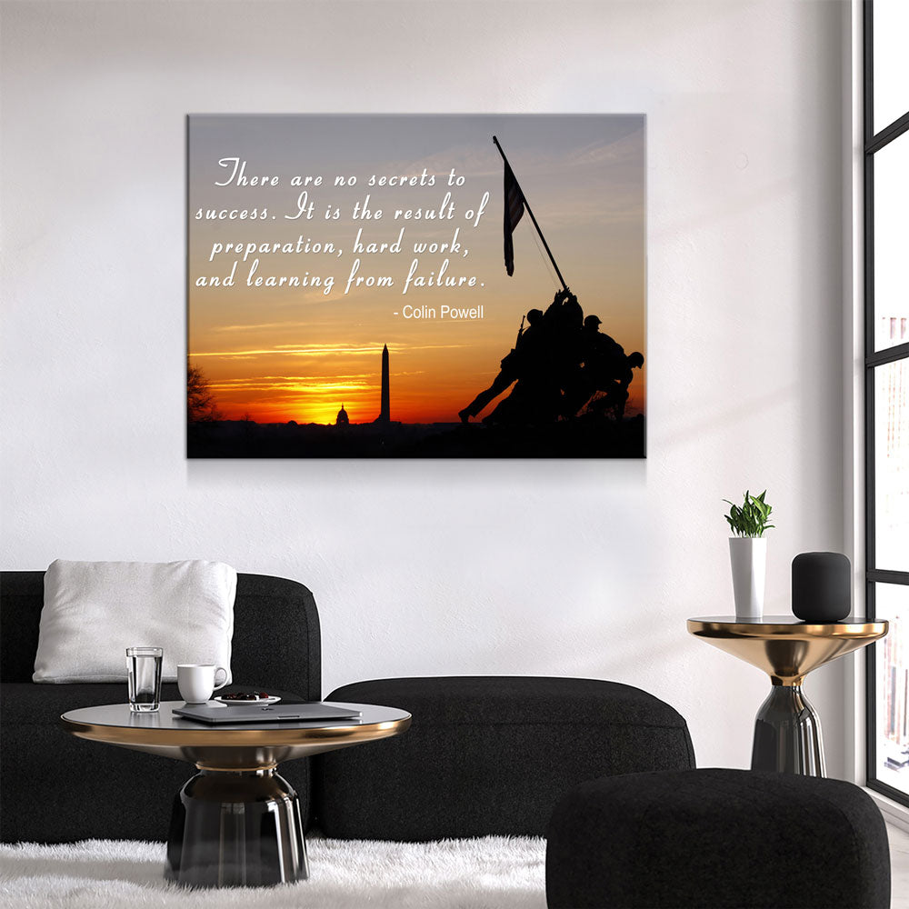 Iwo Jima Silhouette, There Are No Secrets To Success, Colin Powell Quote Canvas Wall Art Gallery Wrap