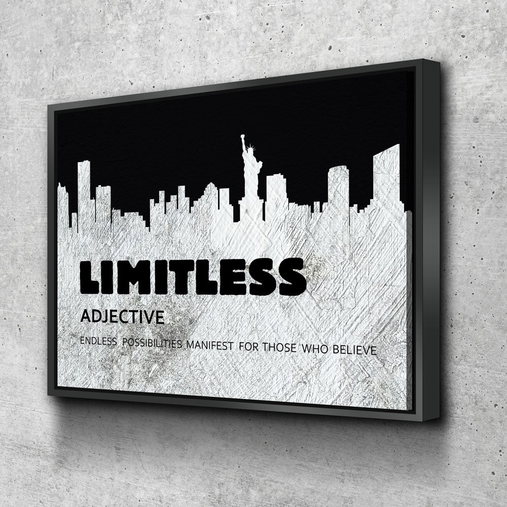 Limitless Motivational Canvas Wall Art, New York Skyline Success Quote Floating Frame