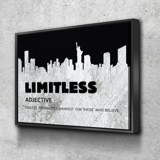Limitless Motivational Canvas Wall Art, New York Skyline Success Quote Floating Frame