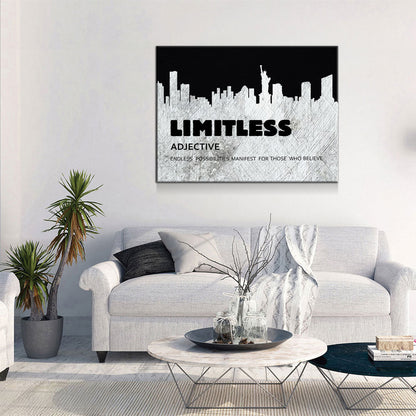 Limitless Motivational Canvas Wall Art, New York Skyline Success Quote