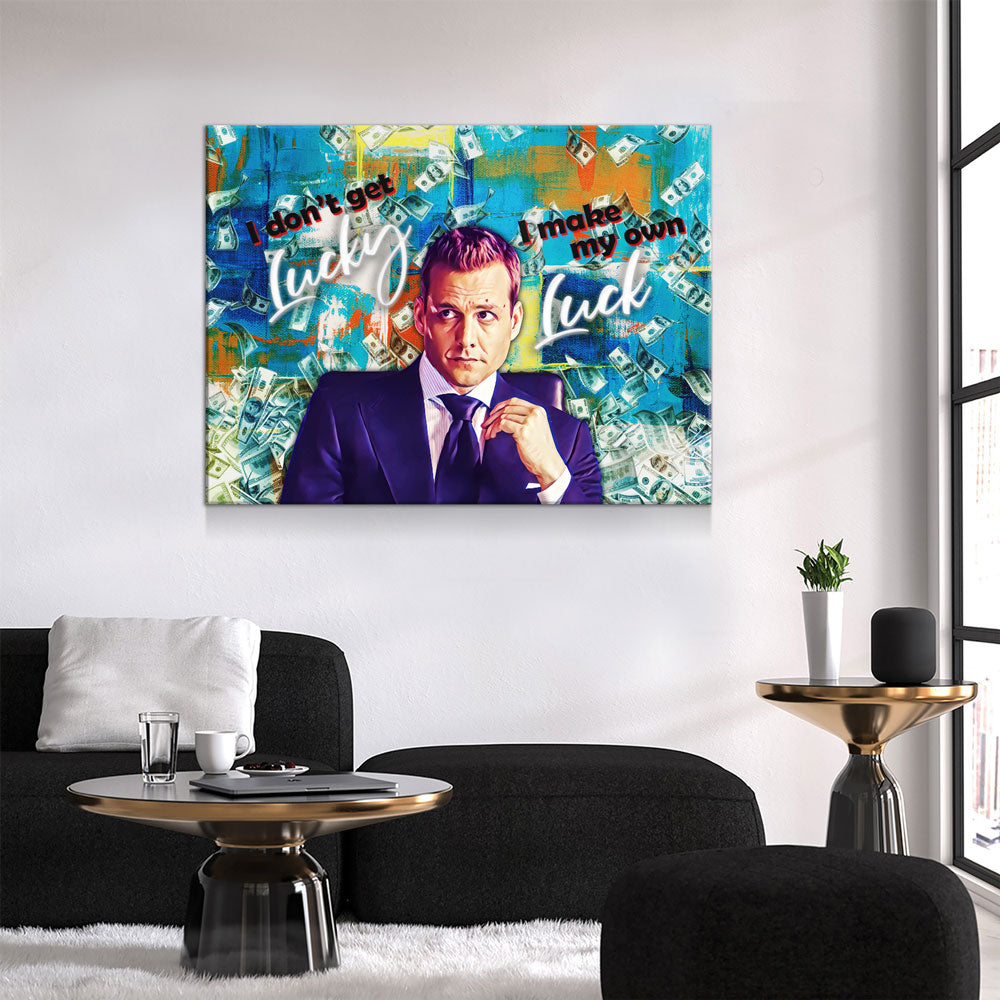 I Don't Get Lucky I Make My Own Luck Canvas Wall Art, Harvey Specter Quote, Motivational Decor, Inspirational Quote, Hustle Quote
