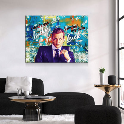 I Don't Get Lucky I Make My Own Luck Canvas Wall Art, Harvey Specter Quote, Motivational Decor, Inspirational Quote, Hustle Quote