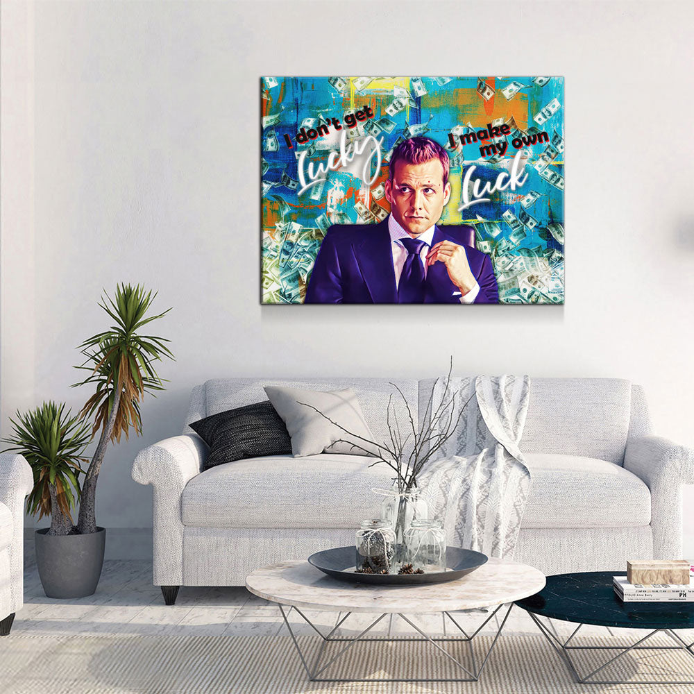 I Don't Get Lucky I Make My Own Luck Canvas Wall Art, Harvey Specter Quote, Motivational Decor, Inspirational Quote, Hustle Quote Gallery Wrap
