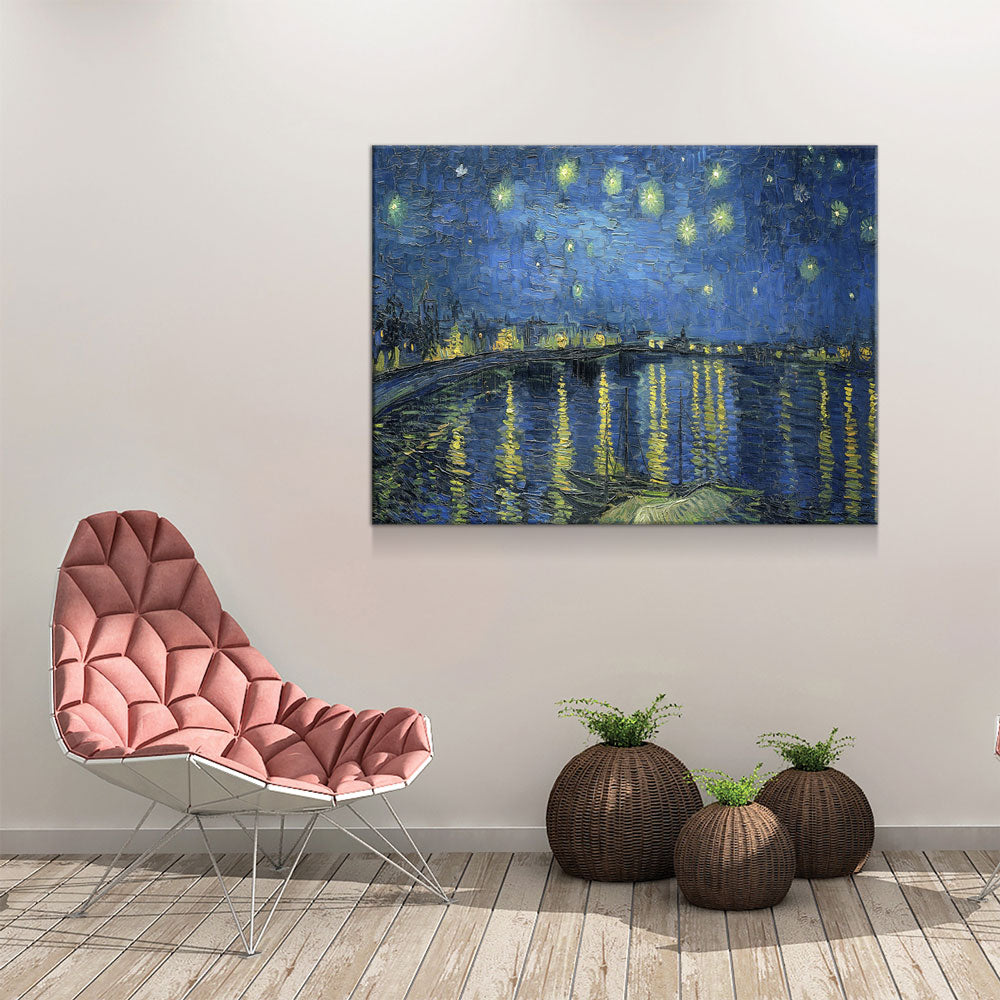 Starry Night Over the Rhone Wall Art, Starry Night, Van Gogh Art, Van Gogh Decor, Arles 1888 Reproduction Canvas Print