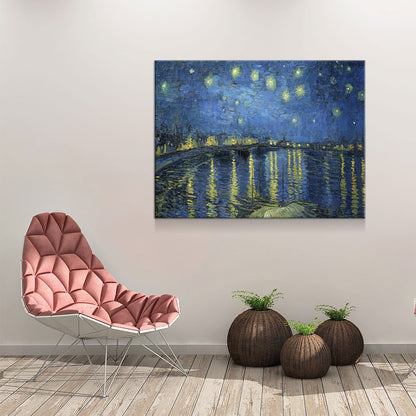 Starry Night Over the Rhone Wall Art, Starry Night, Van Gogh Art, Van Gogh Decor, Arles 1888 Reproduction Canvas Print