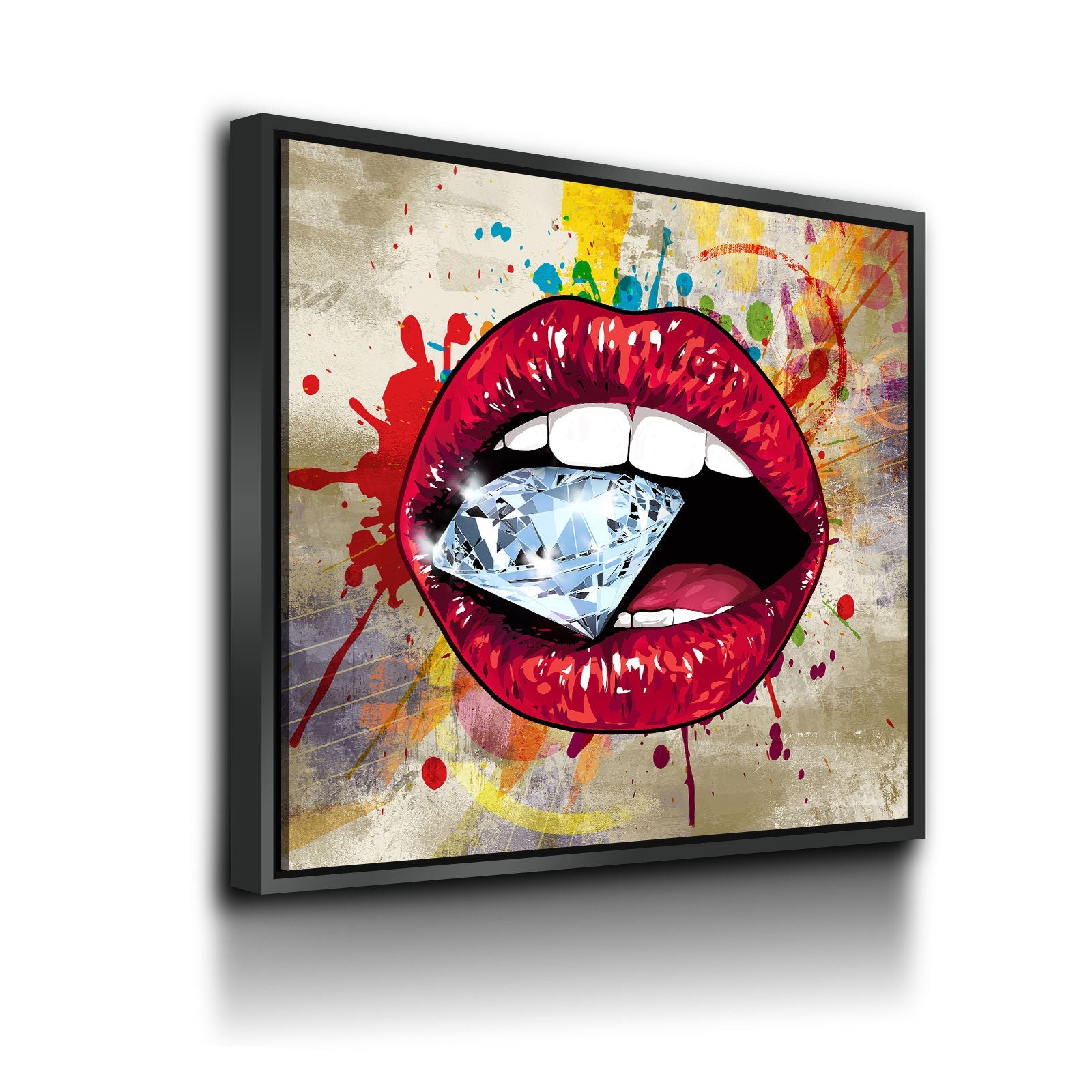 Lips Wall Art, Red Hot Lips Crazy Diamond Lips Wall Canvas Art, Pop Art Decor