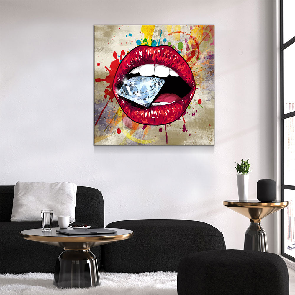 Lips Wall Art, Red Hot Lips Crazy Diamond Lips Wall Canvas Art, Pop Art Decor
