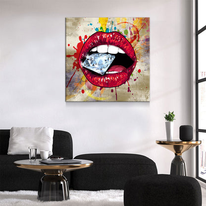 Lips Wall Art, Red Hot Lips Crazy Diamond Lips Wall Canvas Art, Pop Art Decor