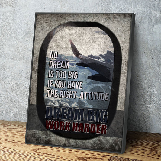 Dream Big Work Harder Canvas Wall Art, Motivational Decor, Motivational Quotes, Inspirational Art, Success Wall Art, Office Decor Floating Frame