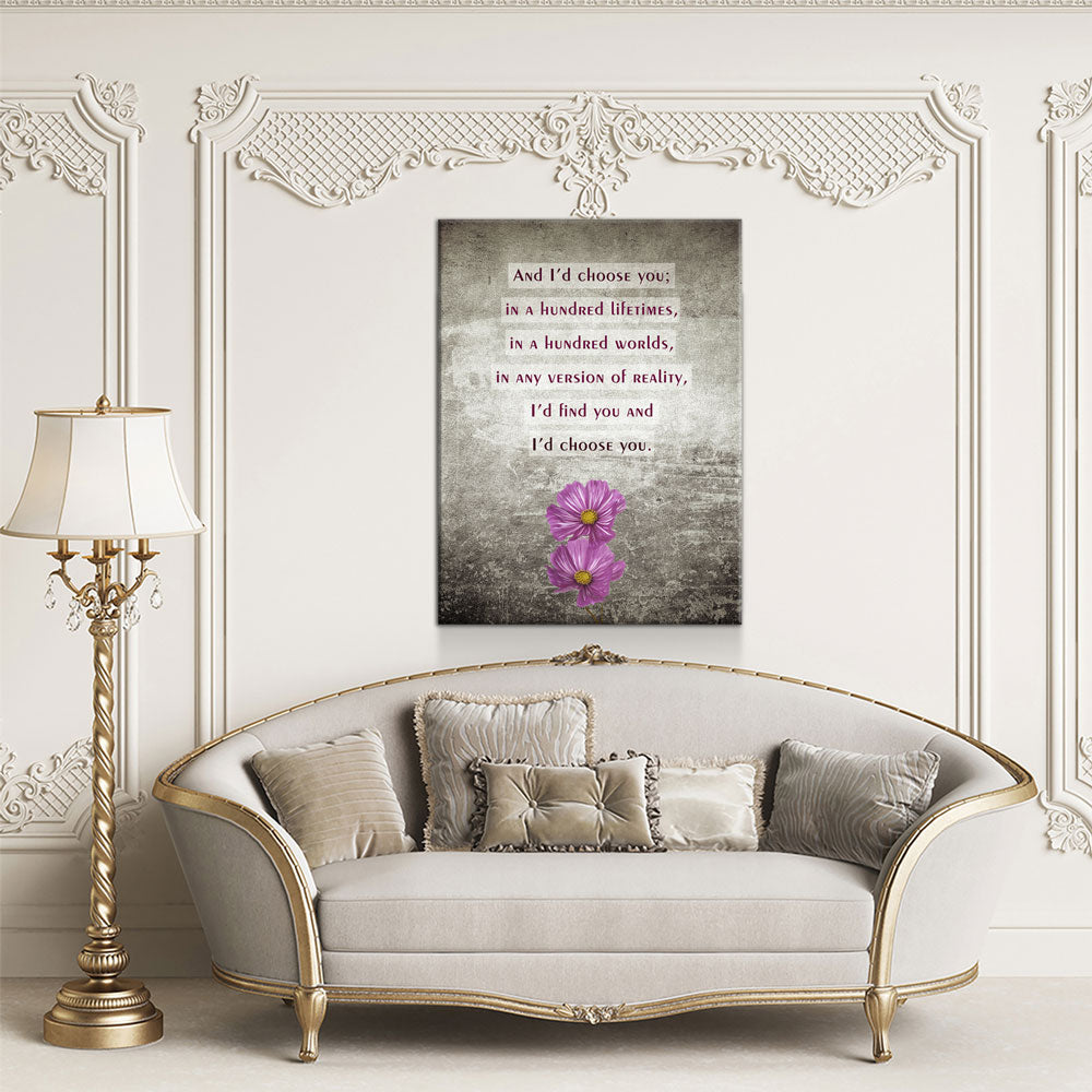 And I'd Choose You In A Hundred Lifetimes Canvas Wall Art, Couples Art, Anniversary Gift, Romantic Art, Romantic Gifts Gallery Wrap