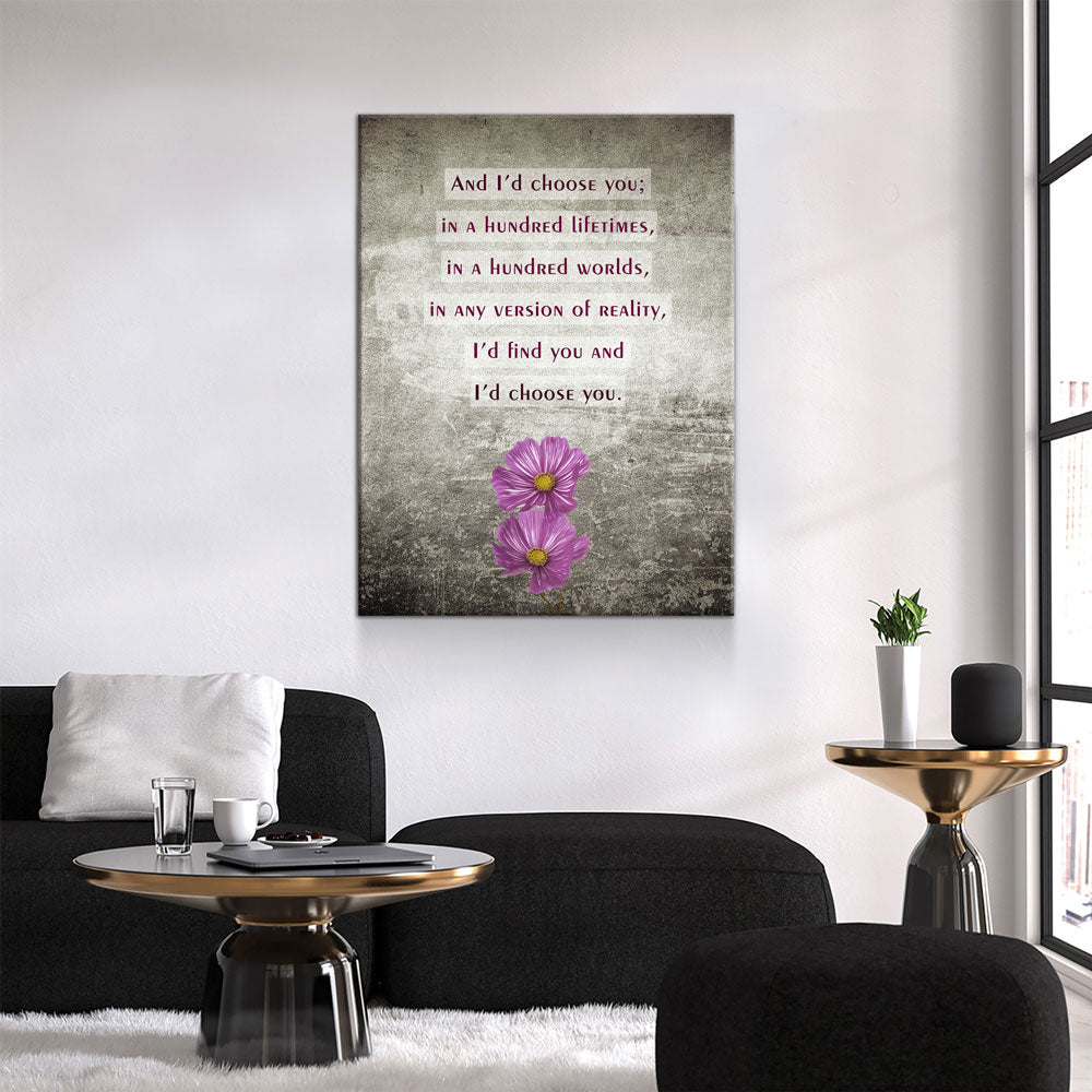 And I'd Choose You In A Hundred Lifetimes Canvas Wall Art, Couples Art, Anniversary Gift, Romantic Art, Romantic Gifts