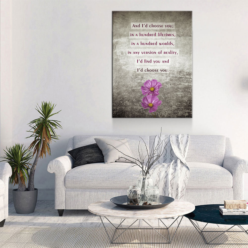 And I'd Choose You In A Hundred Lifetimes Canvas Wall Art, Couples Art, Anniversary Gift, Romantic Art, Romantic Gifts