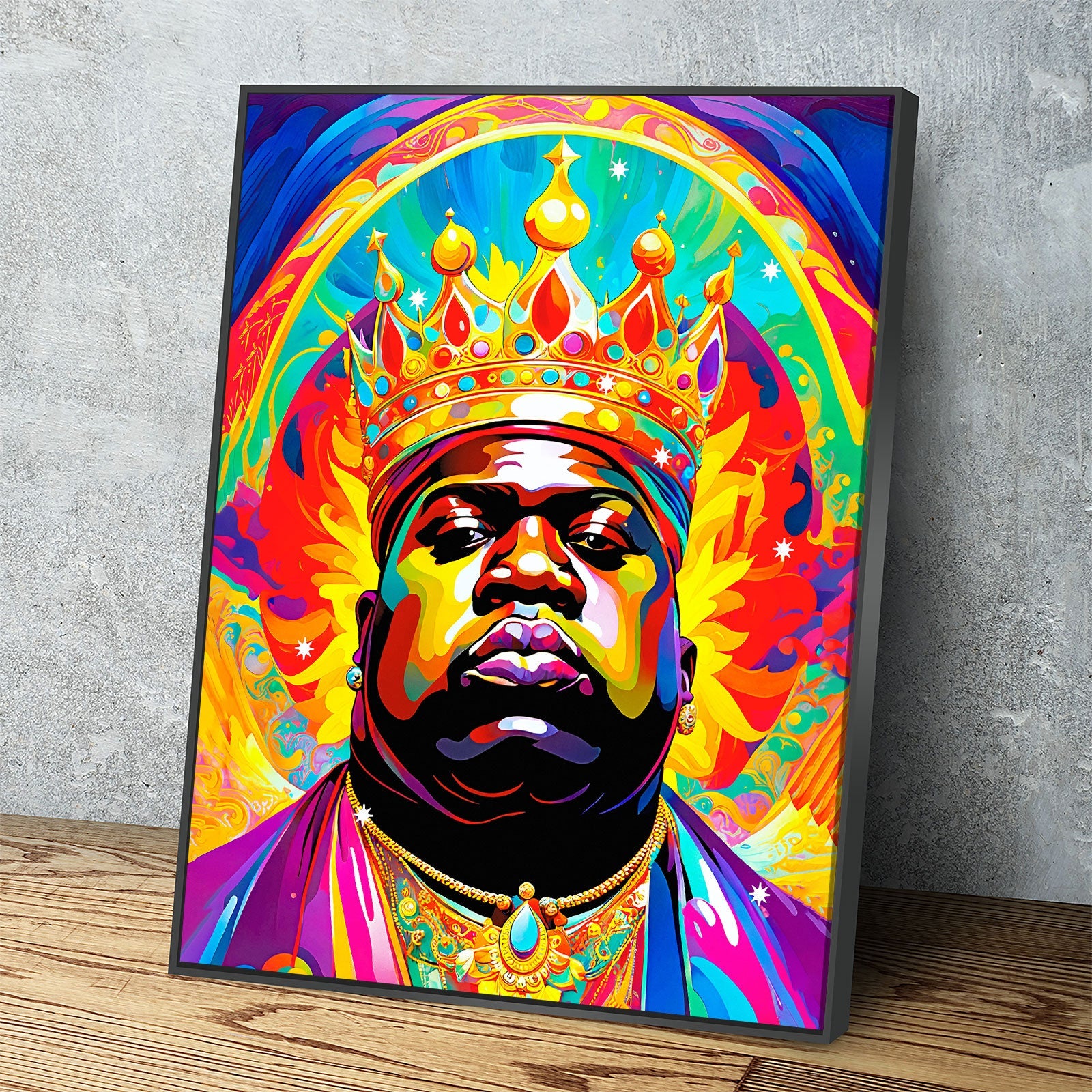 Notorious B.I.G. Canvas Wall Art, Abstract Biggie, Music Decor, Pop Decor Black Floating Frame