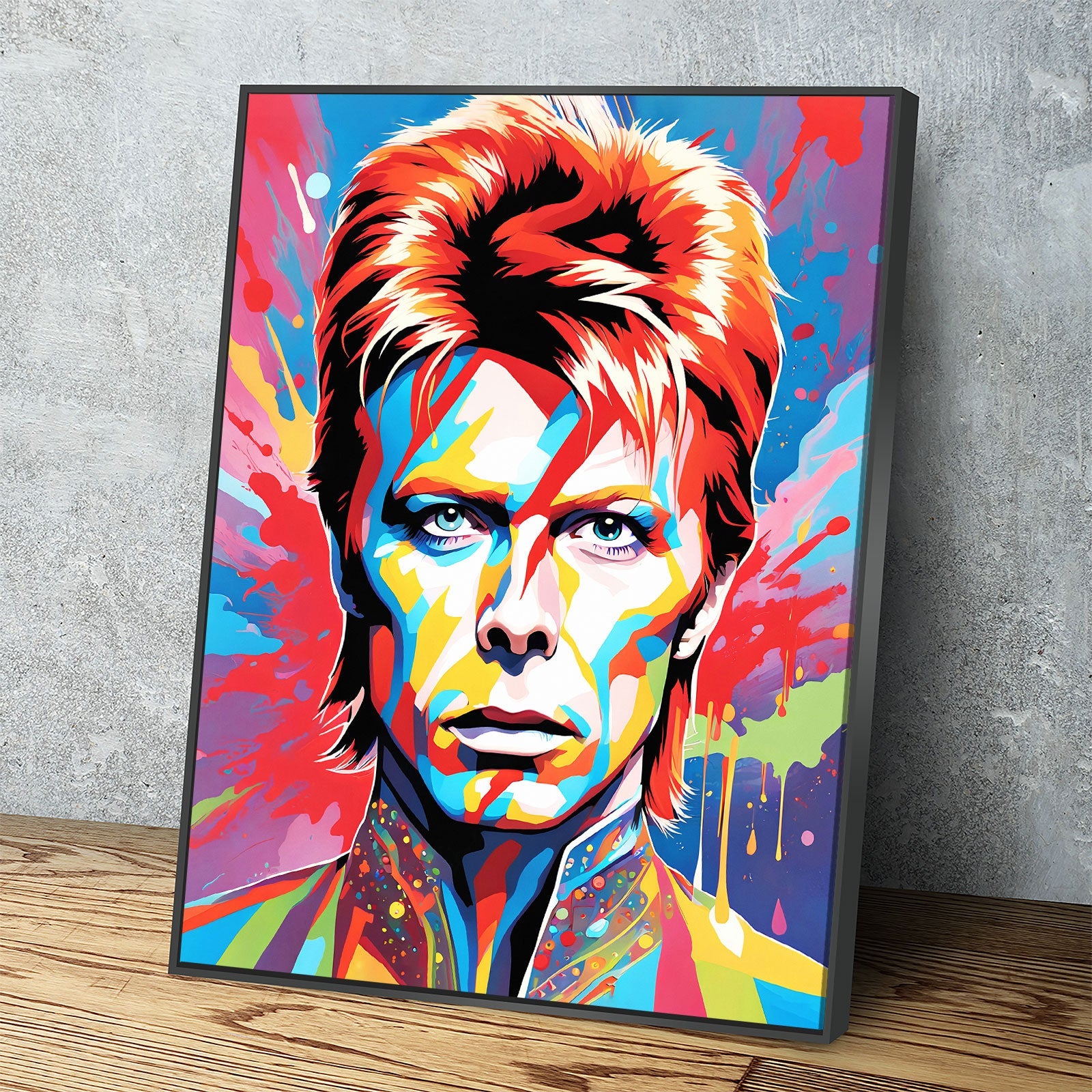 Bowie Canvas Wall Art, Abstract David Bowie Print Black Floating Frame