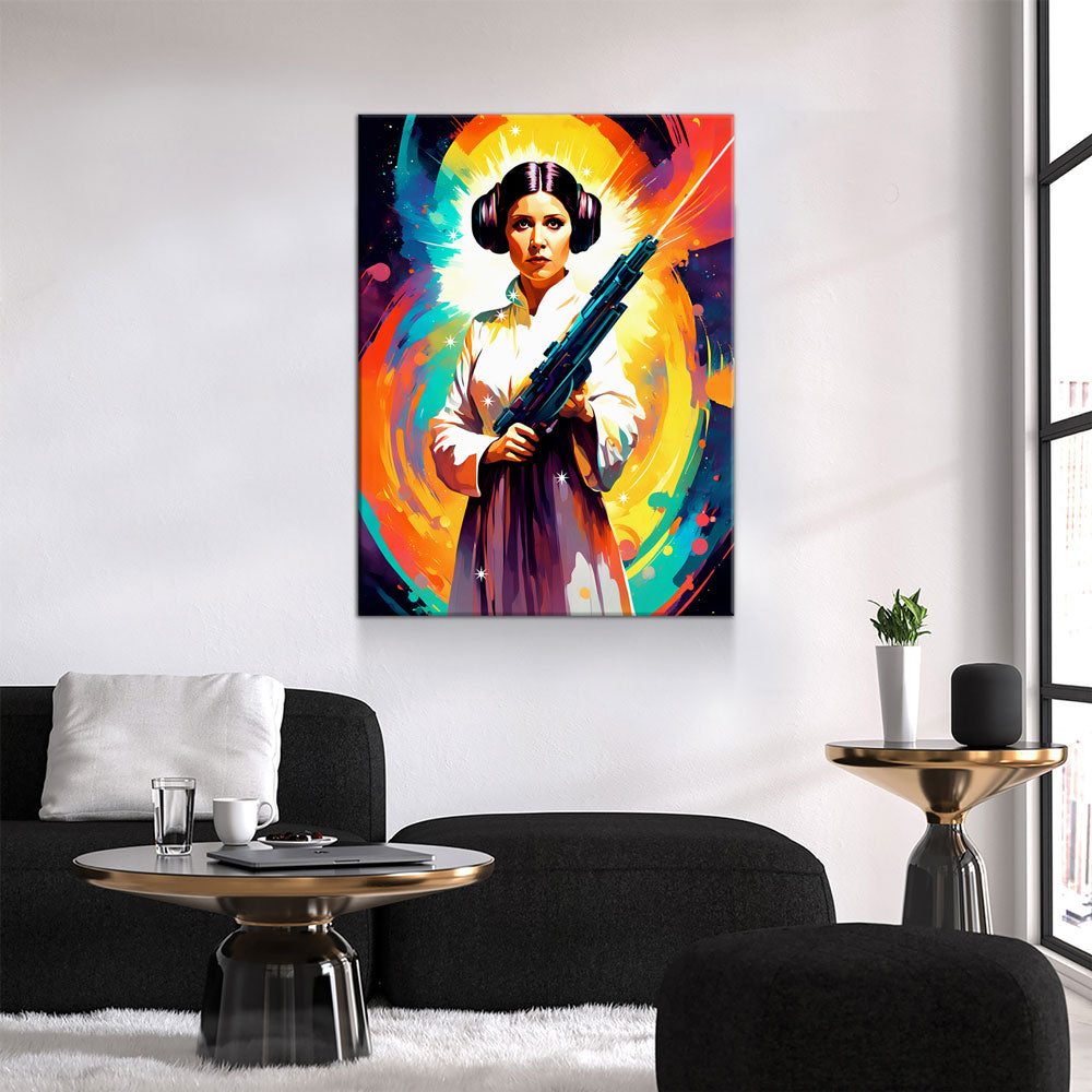 Abstract Princess Leia Canvas Wall Art, Colorful Princess Leia Print Gallery Wrap