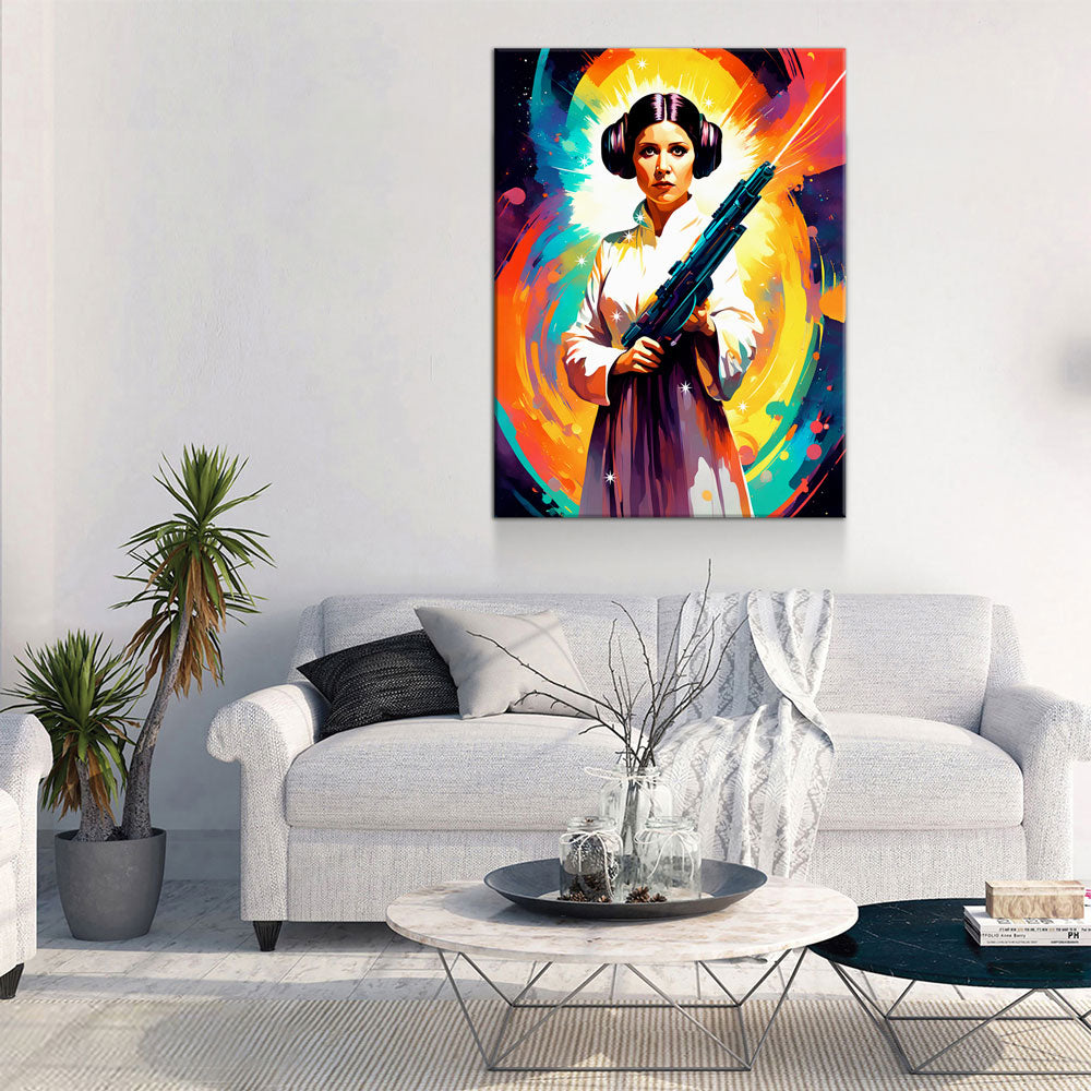 Abstract Princess Leia Canvas Wall Art, Colorful Princess Leia Print