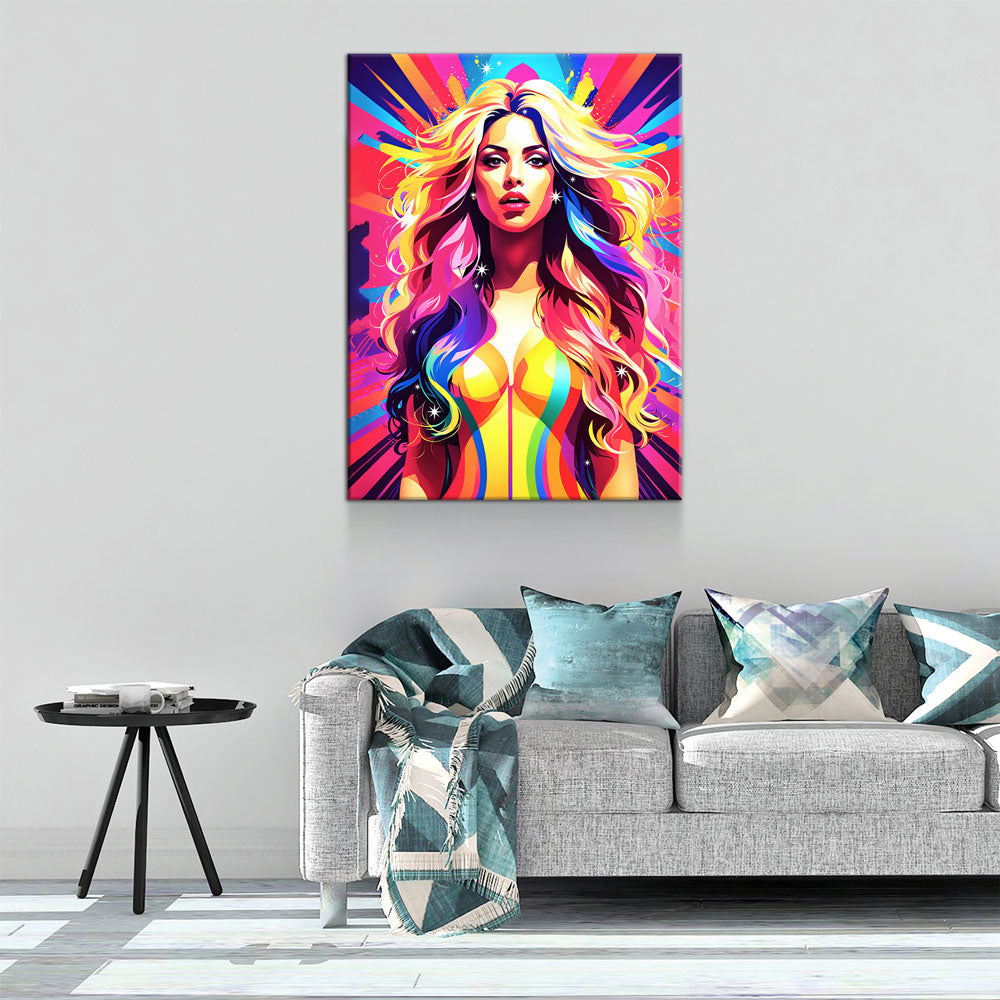 Abstract Shakira Canvas Wall Art, Shakira Colorful Print