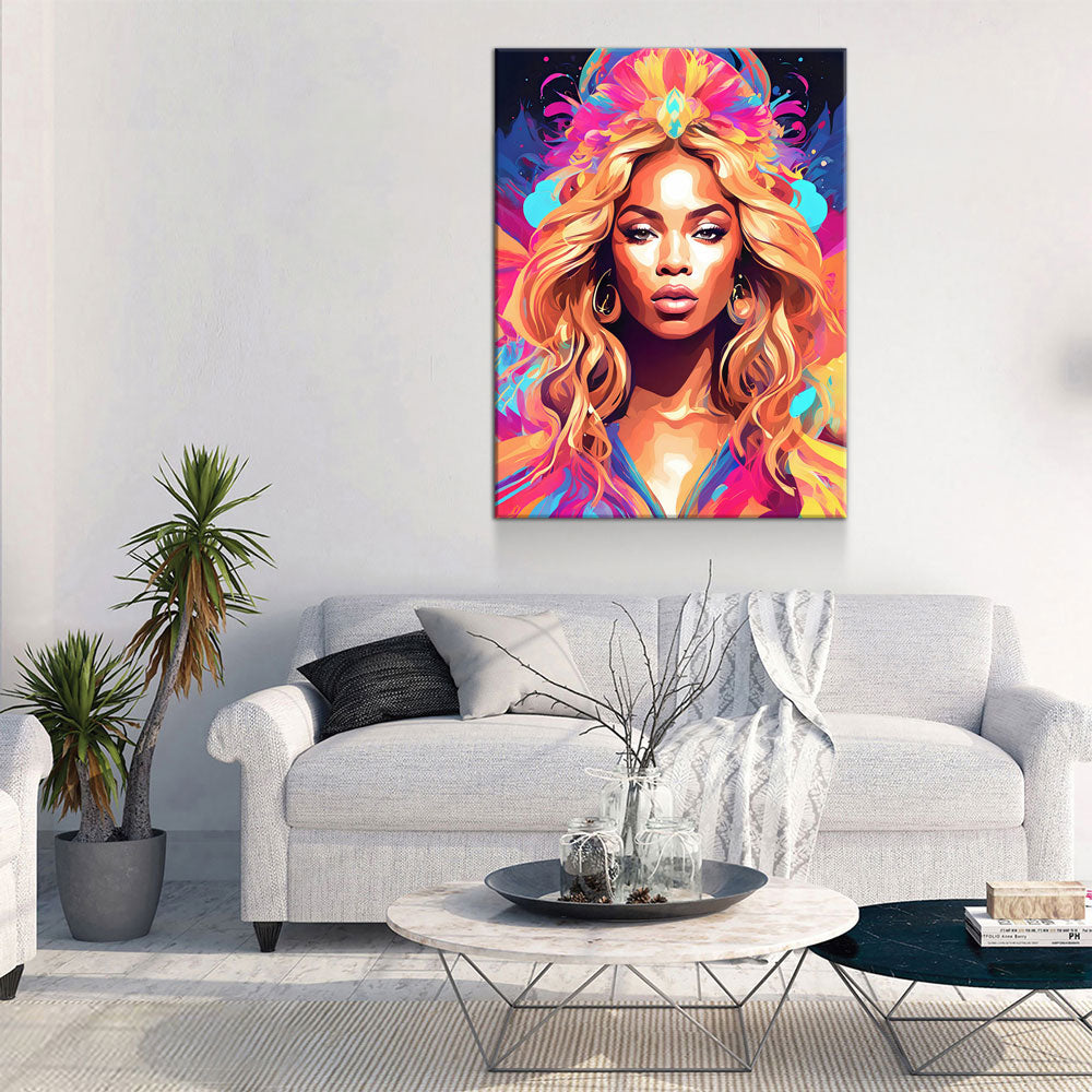 Abstract Beyonce Canvas Wall Art, Colorful Beyonce Print