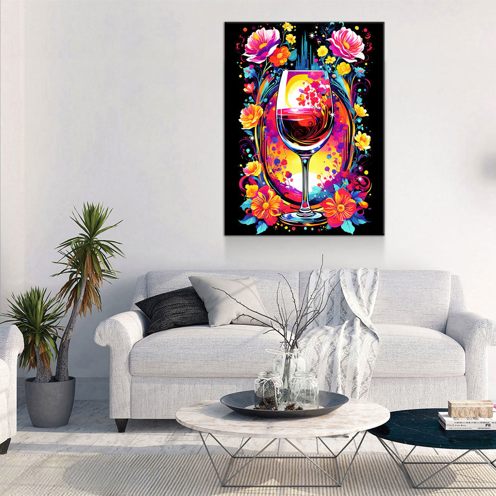 Smell The Flowers Canvas Wall Art, Abstract Wine And Flowers Print