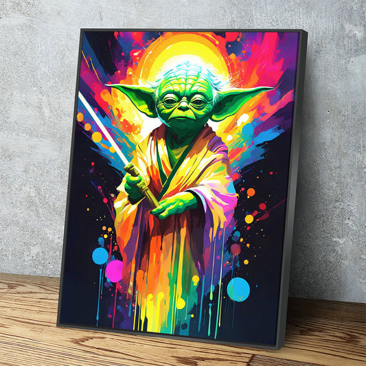 Yoda One Canvas Wall Art, Abstract Yoda Black Floating Frame