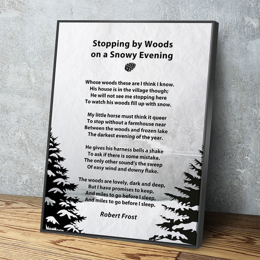 Stopping By Woods On a Snowy Evening Canvas Wall Art, Robert Frost Poem, 1922 Poem, Light Version With Floating Frame