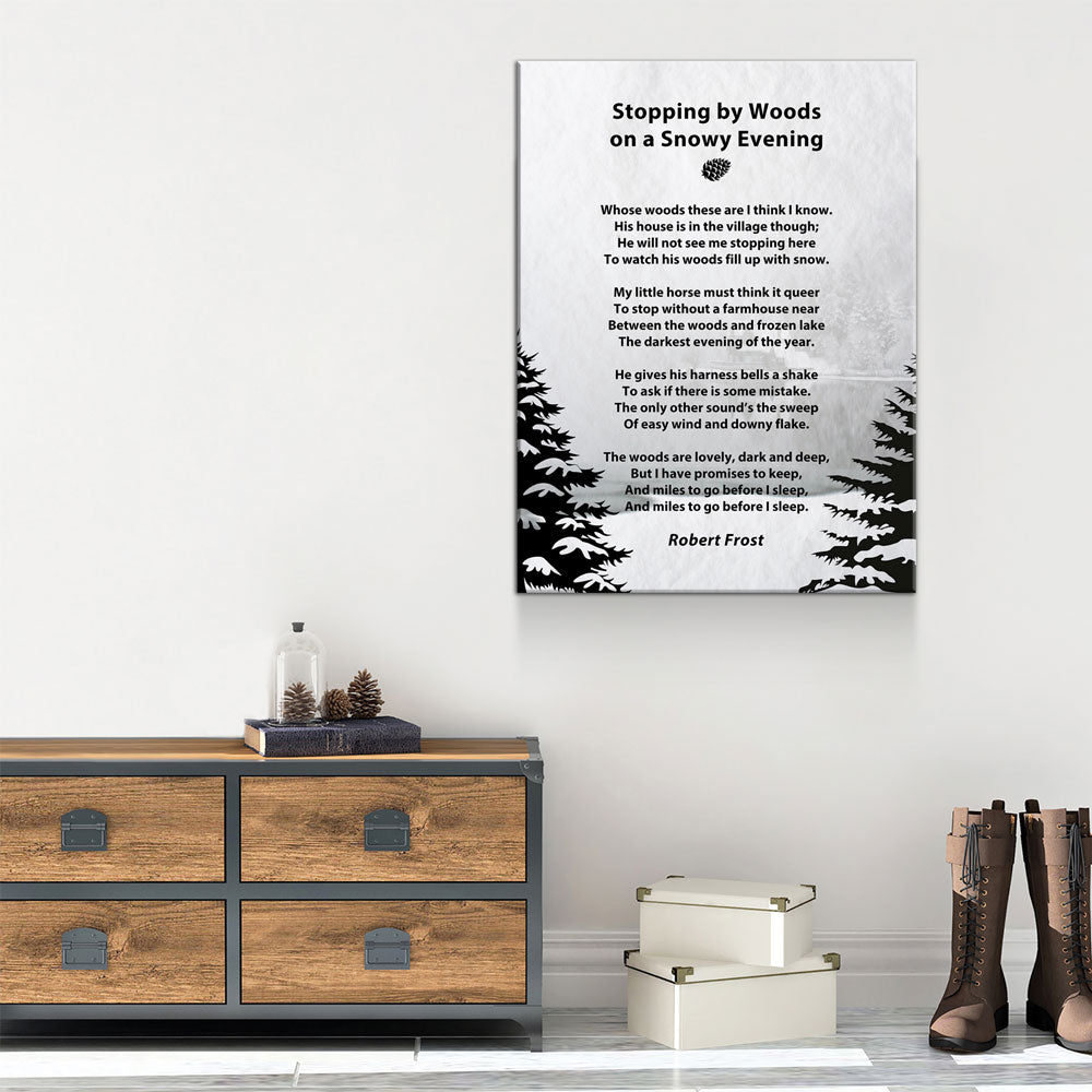 Stopping By Woods On a Snowy Evening Canvas Wall Art, Robert Frost Poem, 1922 Poem, Light Version