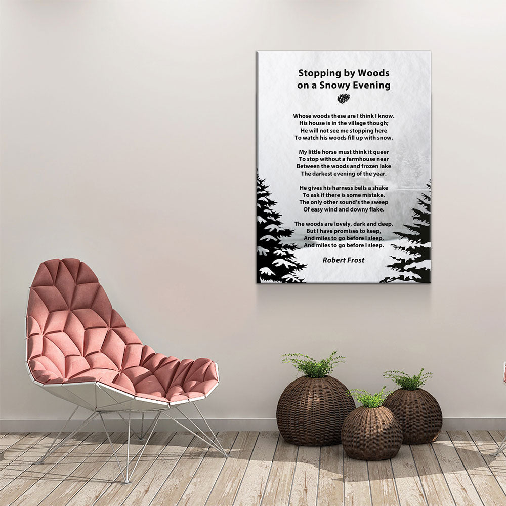 Stopping By Woods On a Snowy Evening Canvas Wall Art, Robert Frost Poem, 1922 Poem, Light Version