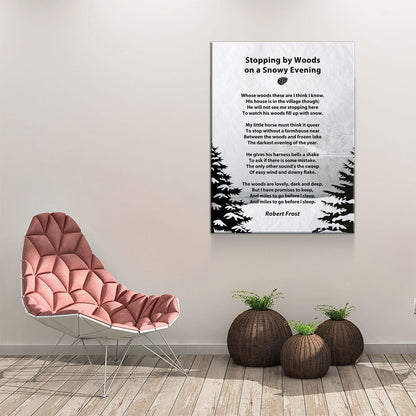 Stopping By Woods On a Snowy Evening Canvas Wall Art, Robert Frost Poem, 1922 Poem, Light Version
