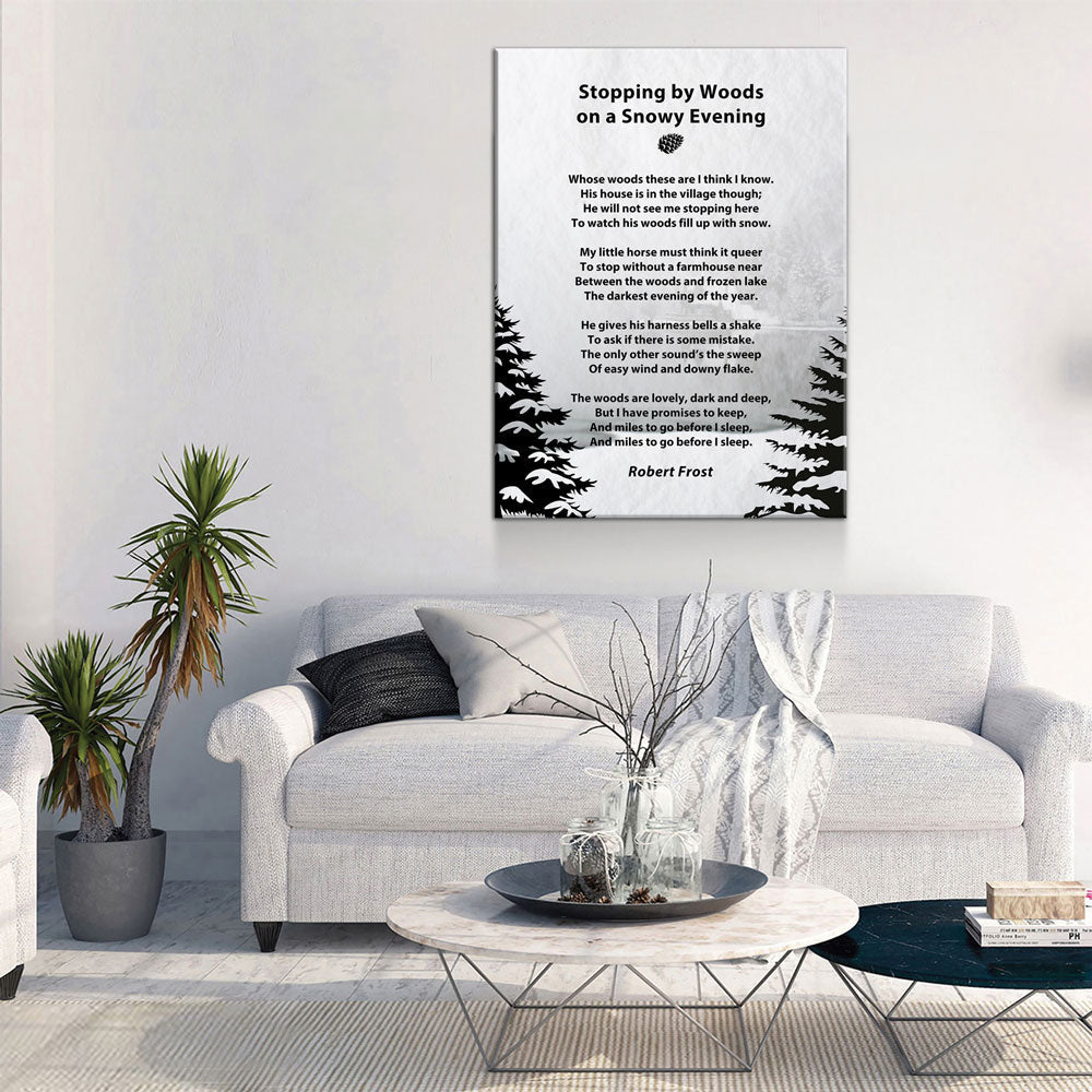 Stopping By Woods On a Snowy Evening Canvas Wall Art, Robert Frost Poem, 1922 Poem, Light Version Gallery Wrap
