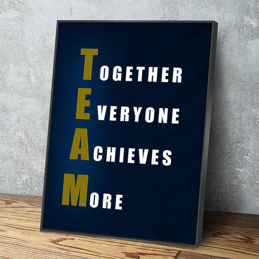 TEAM Together Everyone Achieves More Motivational Canvas Wall Art, Office Decor Floating Frame