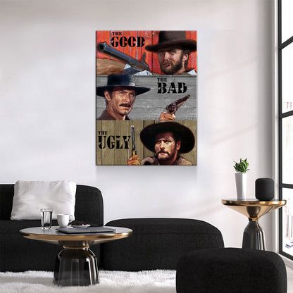 The Good The Bad The Ugly Canvas Wall Art, Western Decor, Clint Eastwood Art