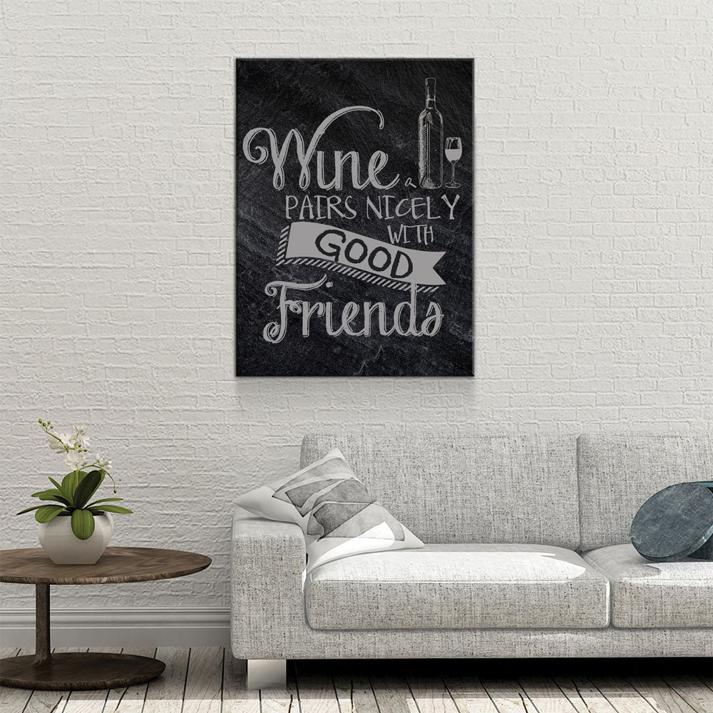 Wine Pairs Nicely With Good Friends Canvas Wall Art, Home Decor, Wine Gift, Wine Art Decor, Wine Canvas, Gift For Wine Lover, Wine Sign