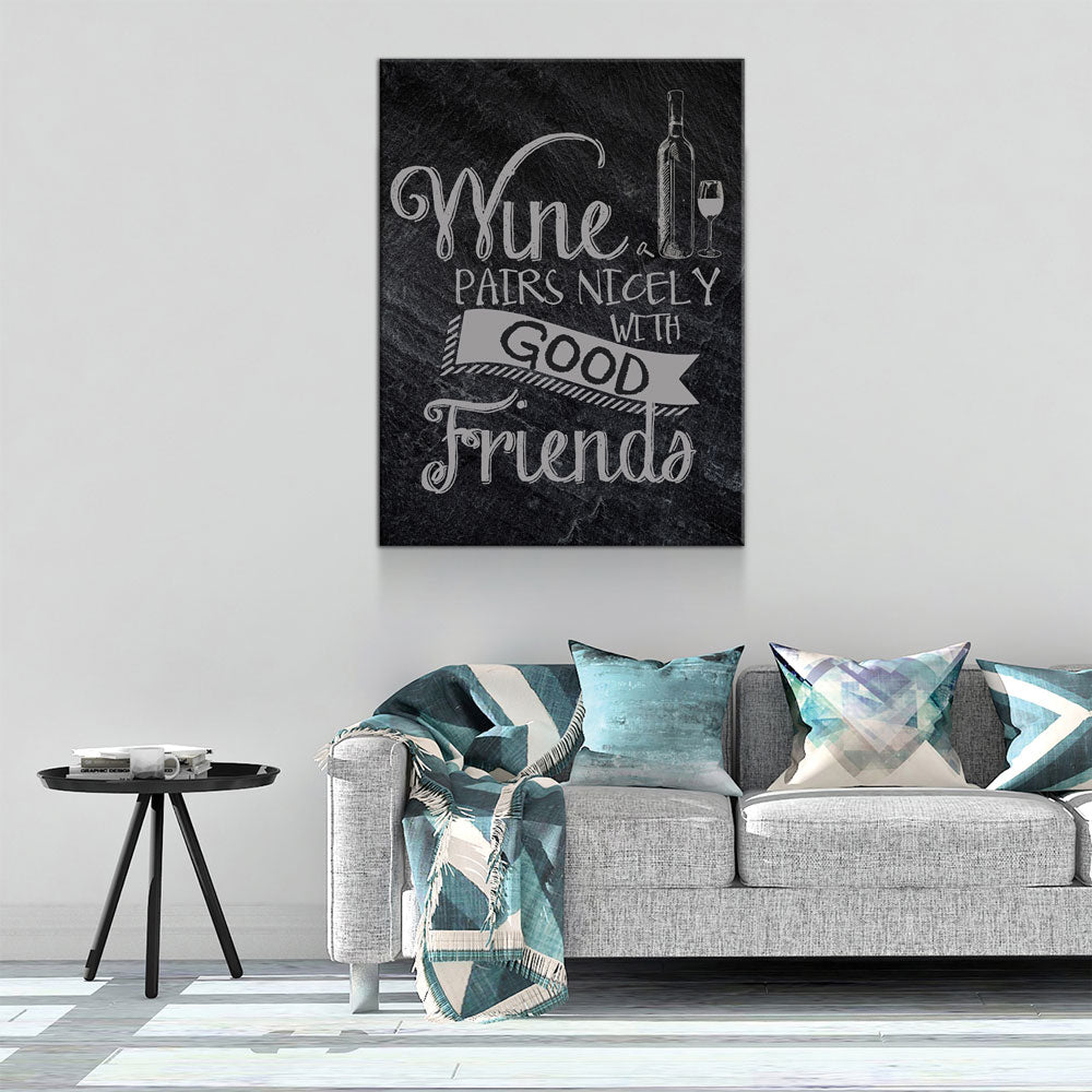 Wine Pairs Nicely With Good Friends Canvas Wall Art, Home Decor, Wine Gift, Wine Art Decor, Wine Canvas, Gift For Wine Lover, Wine Sign