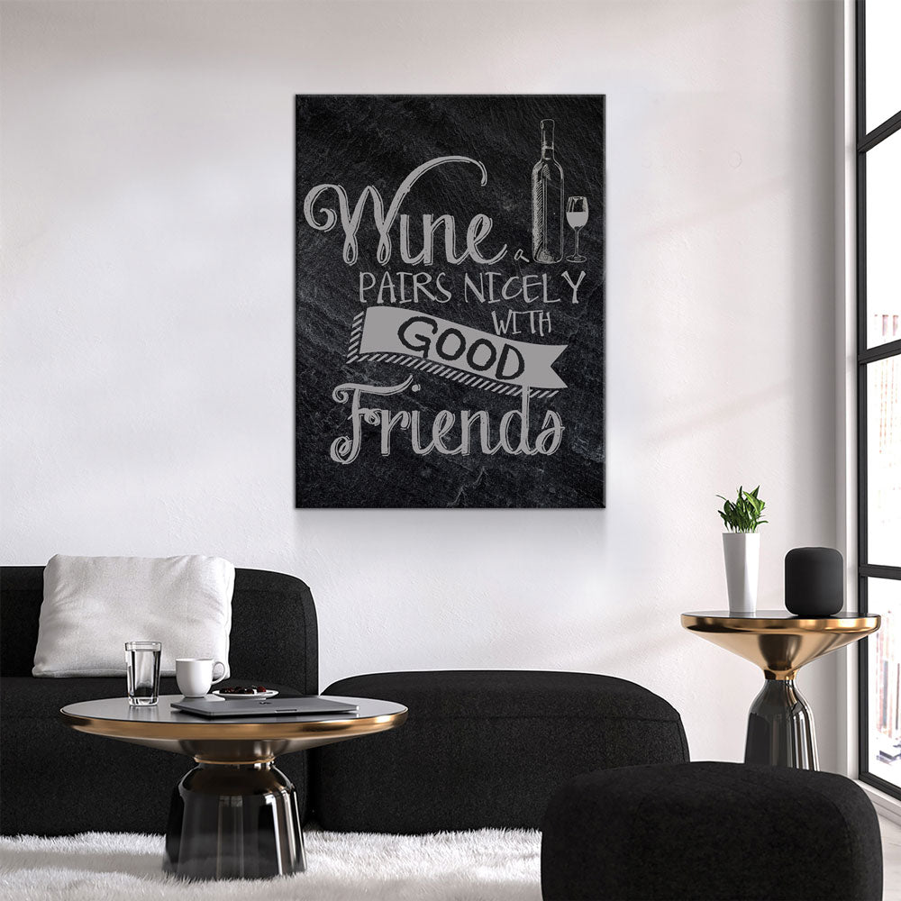 Wine Pairs Nicely With Good Friends Canvas Wall Art, Home Decor, Wine Gift, Wine Art Decor, Wine Canvas, Gift For Wine Lover, Wine Sign Gallery Wrap