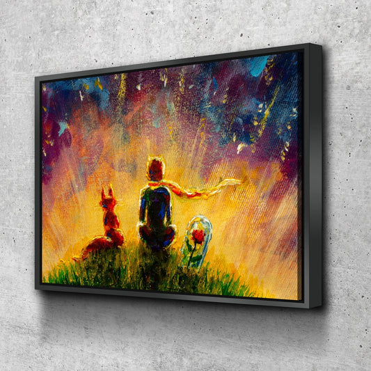 Little Prince, Fox, Red Rose Canvas Wall Art, Little Prince Decor With Floating Frame
