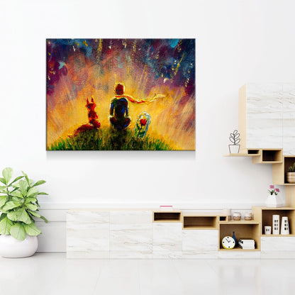 Little Prince, Fox, Red Rose Canvas Wall Art, Little Prince Decor