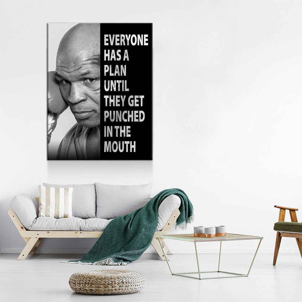 Everyone Has a Plan Until They Get Punched in the Mouth Canvas Wall Art, Mike Tyson Quote, Motivational Quote, Inspirational, Office Decor