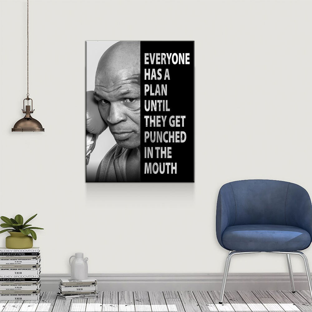 Everyone Has a Plan Until They Get Punched in the Mouth Canvas Wall Art, Mike Tyson Quote, Motivational Quote, Inspirational, Office Decor