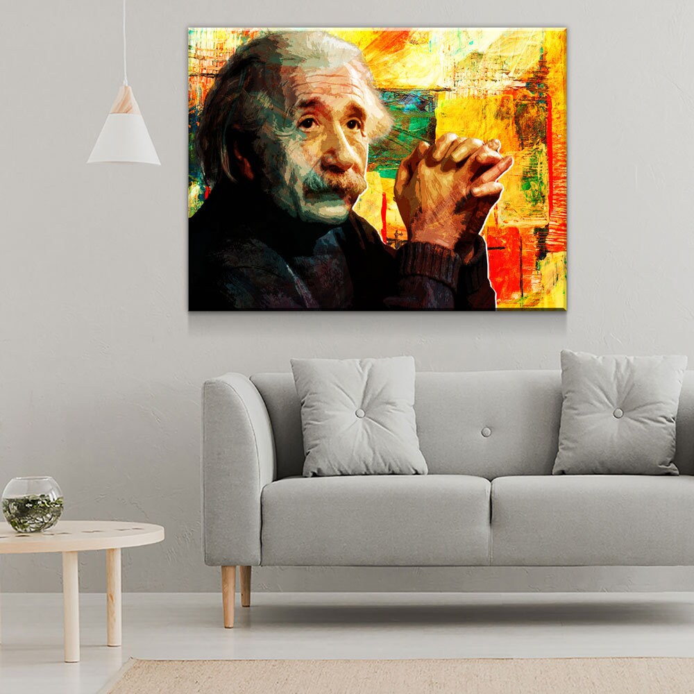 Abstract Albert Einstein Canvas Wall Art, Science Artwork, Abstract Einstein Wall Hanging