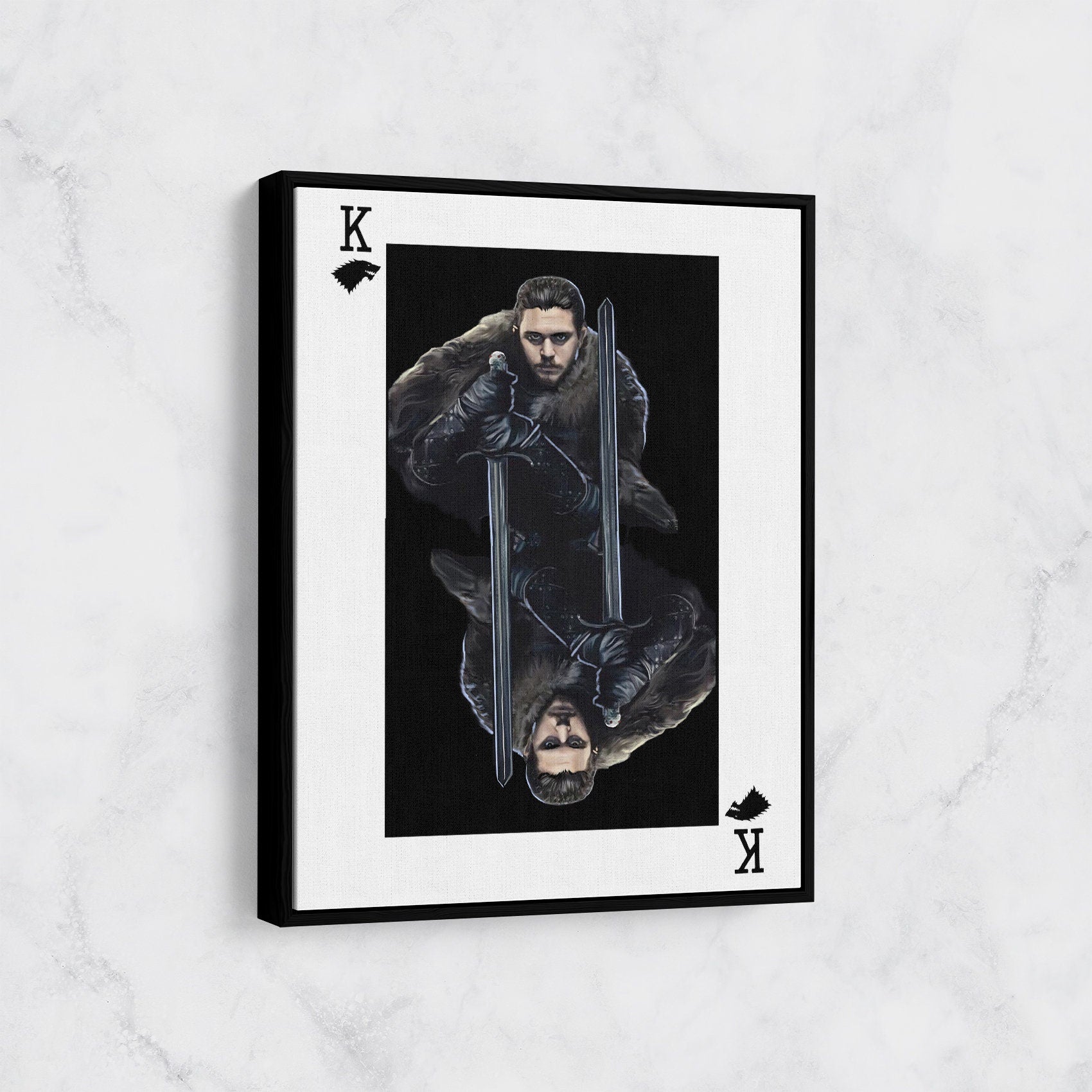 Jon Snow King Card Canvas Wall Art, GOT, Aegon Targaryen, GOT Decor With Floating Frame