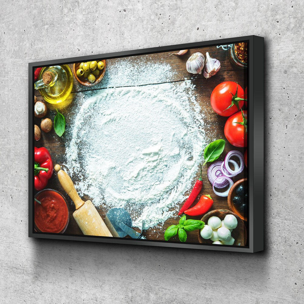 Pizza Prep Canvas Wall Art, Pizza Place Decor, Pizza Restaurant Decor, Dining Room Art, Kitchen Art, Italian Pizza, Pizzeria Art With Floating Frame