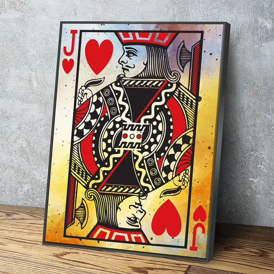 Jack Of Hearts Vintage Canvas Wall Art, Poker Room, Casino Room, Man Cave, Jack Of Hearts, Playing Card Art, Poker Cards With Floating Frame