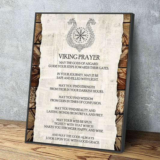 Viking Prayer Canvas Wall Art, Viking Warrior, Viking Decor, Nordic Wall Art, Nordic Quote, Strength From Thor With Floating Frame