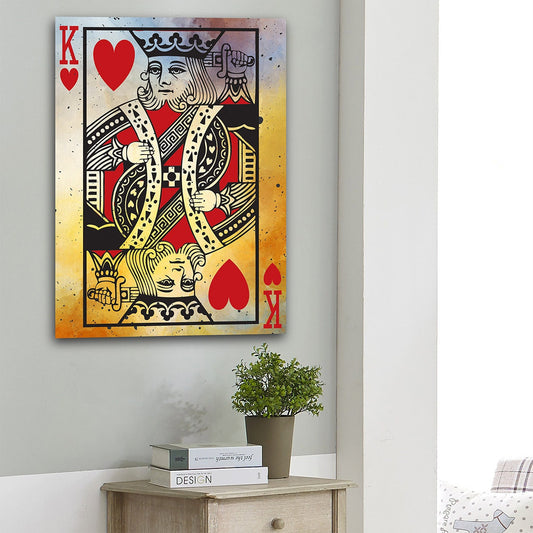 King Of Hearts Vintage Canvas Wall Art Home Decor, Poker Room, Casino Man Cave King Of Hearts Playing Card Art