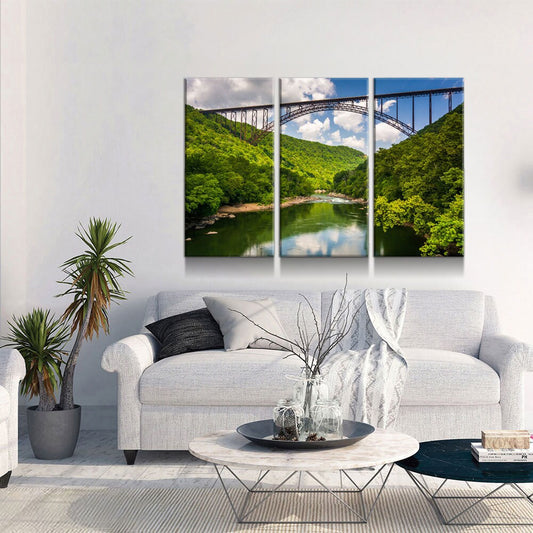 New River Gorge Bridge Skyline Canvas Wall Art, West Virginia New River Gorge Canvas Print, 3 Piece Wall Art Set, Fayetteville WV 3 Panel 50 X 36